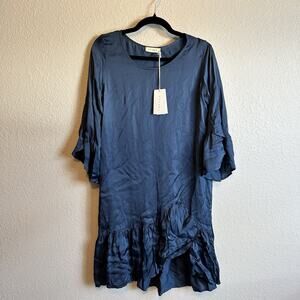 NWT Stark X dress‎ women's S Navy ruffled peasant Boho Silky knee Fourth July